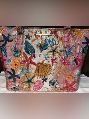 NWT Brahmin Starlight Ombre Melbourne Medium Asher Tote Sea Shells Ocean Pattern